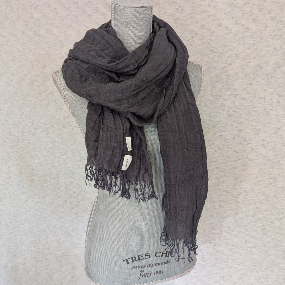 Wilfred "Take Care of Me" Linen Blend Scarf Fringe Dark Gray